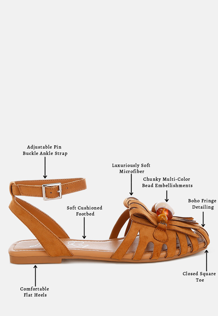 corvina bead embellished cut work flats by ft#color_tan
