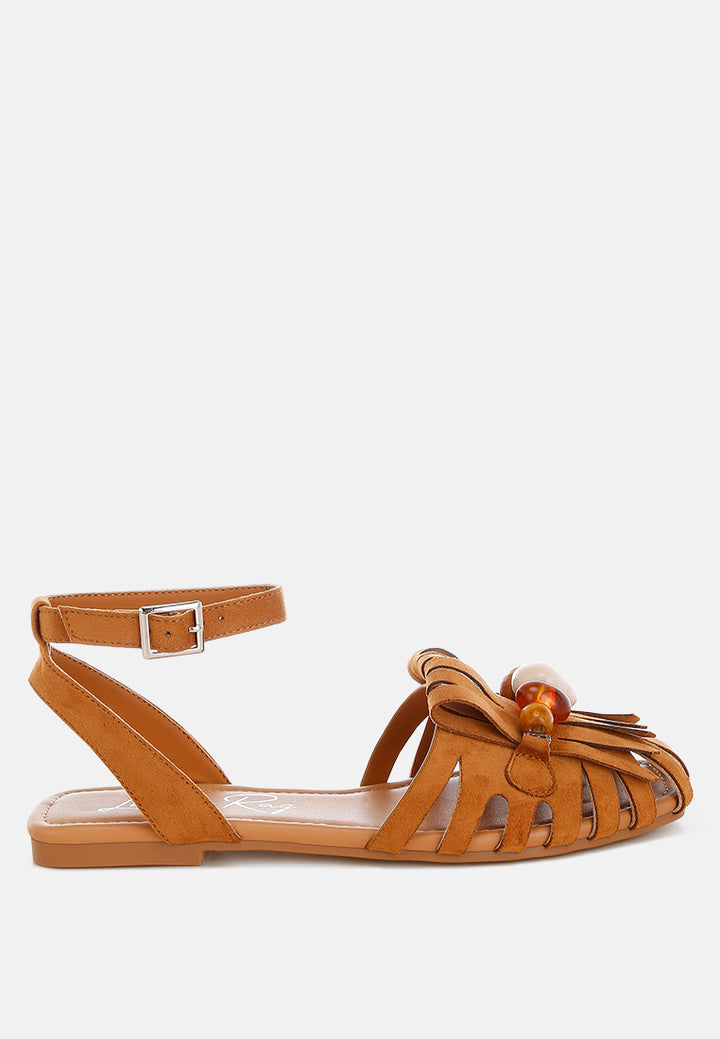 corvina bead embellished cut work flats by ft#color_tan