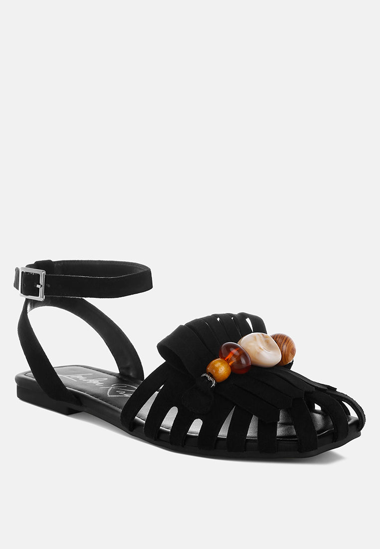 corvina bead embellished cut work flats by mode#color_black-suede