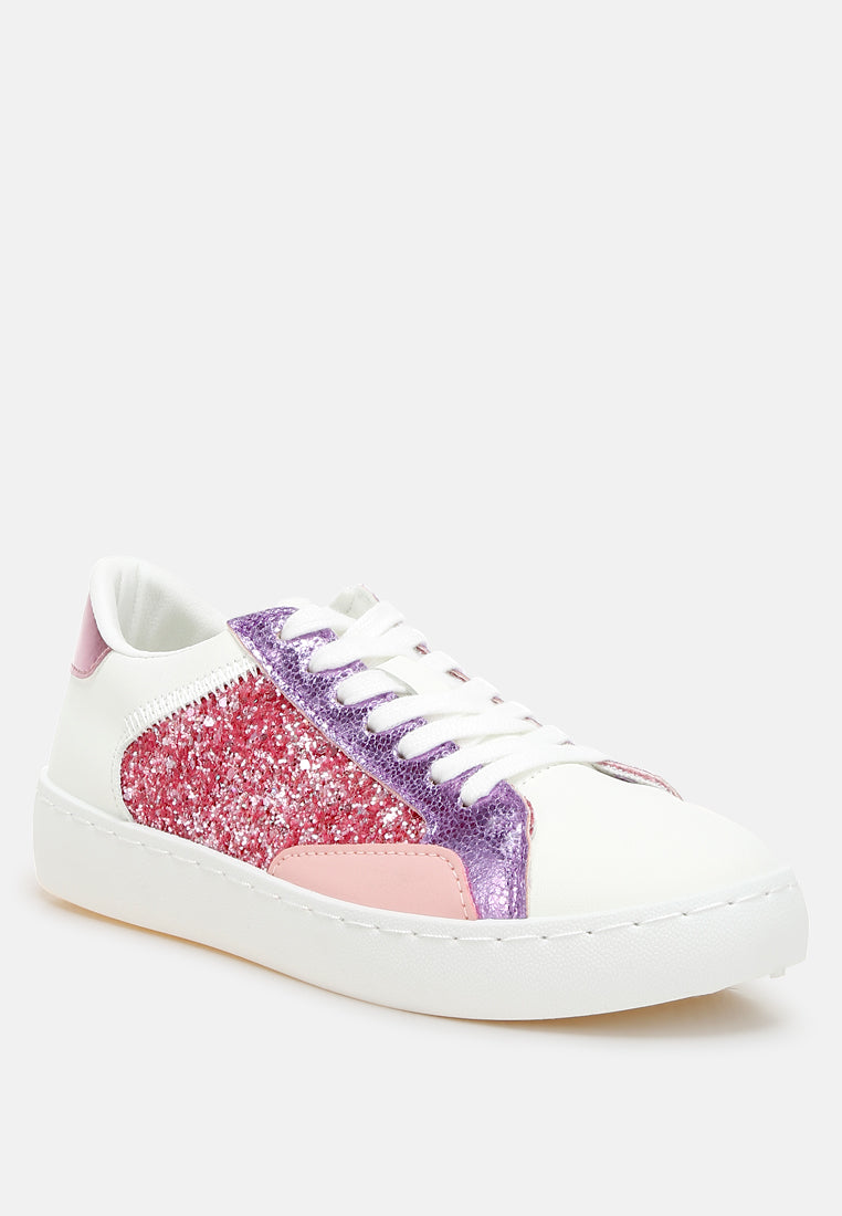 glitter faux leather sneakers by ruw#color_pink