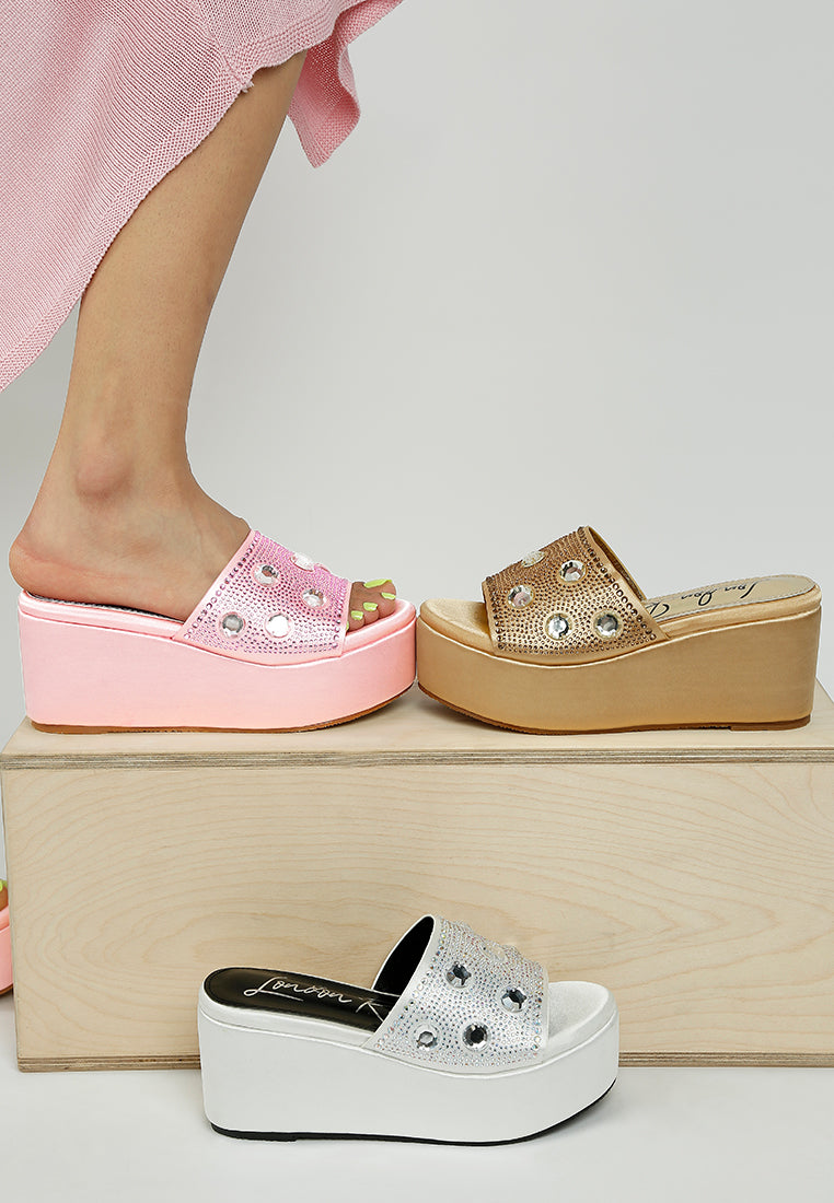 diamante & rhinestone flatform sandals by ruw#color_pink