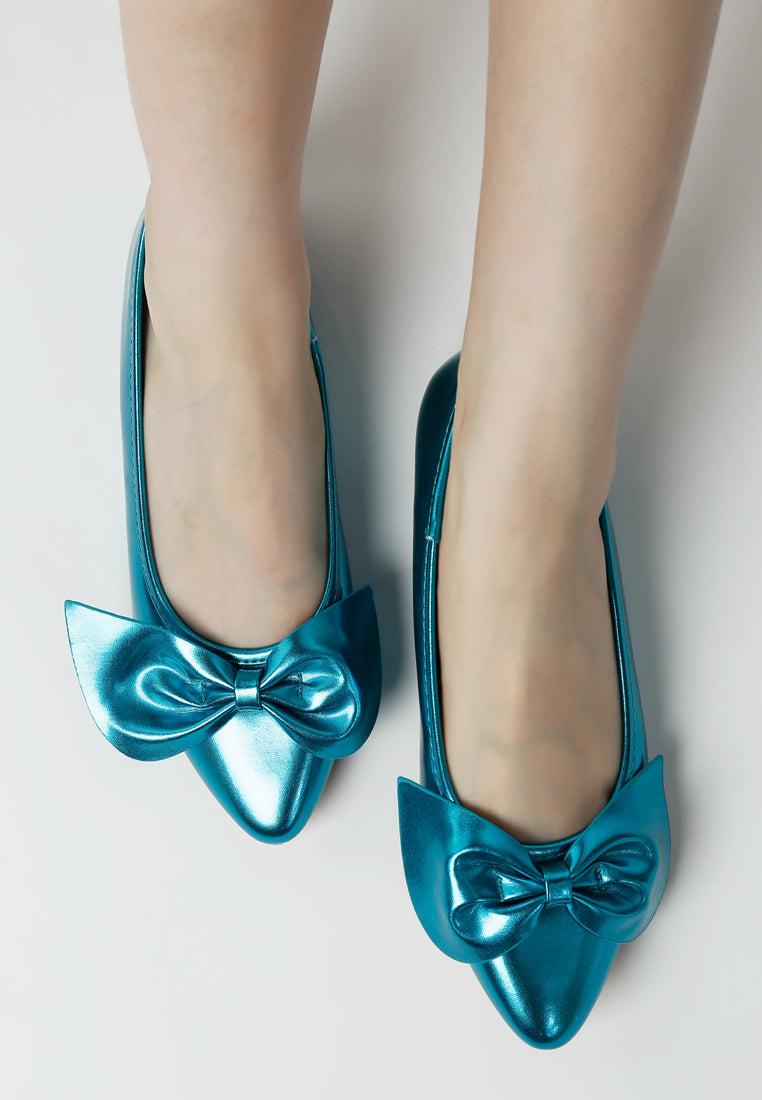 metallic pleather bow ballerinas by rag#color_blue