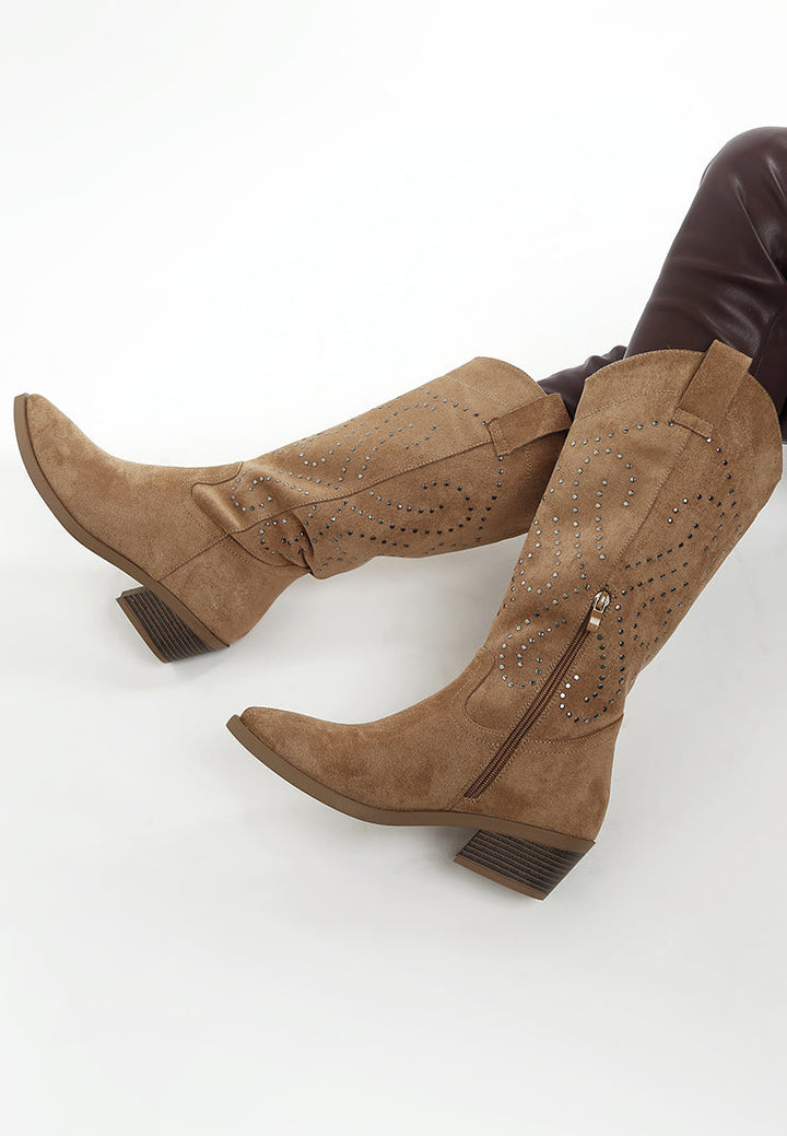 lariat studs embellished cowboy boots#color_camel