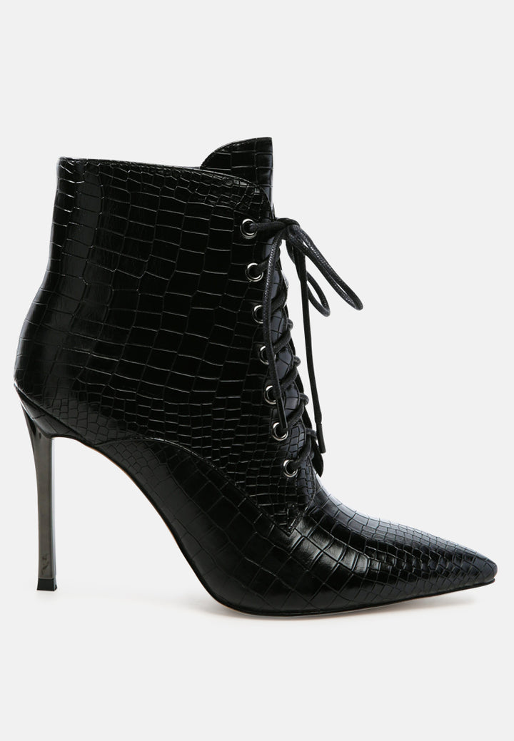 escala croc lace-up stiletto boots#color_black