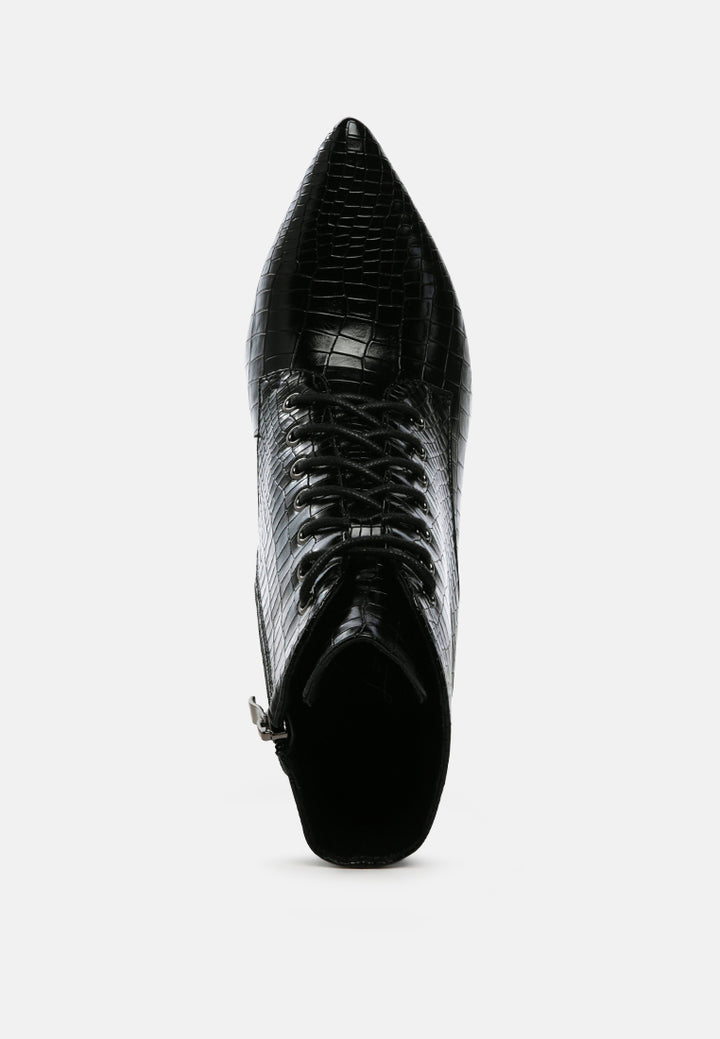 escala croc lace-up stiletto boots#color_black
