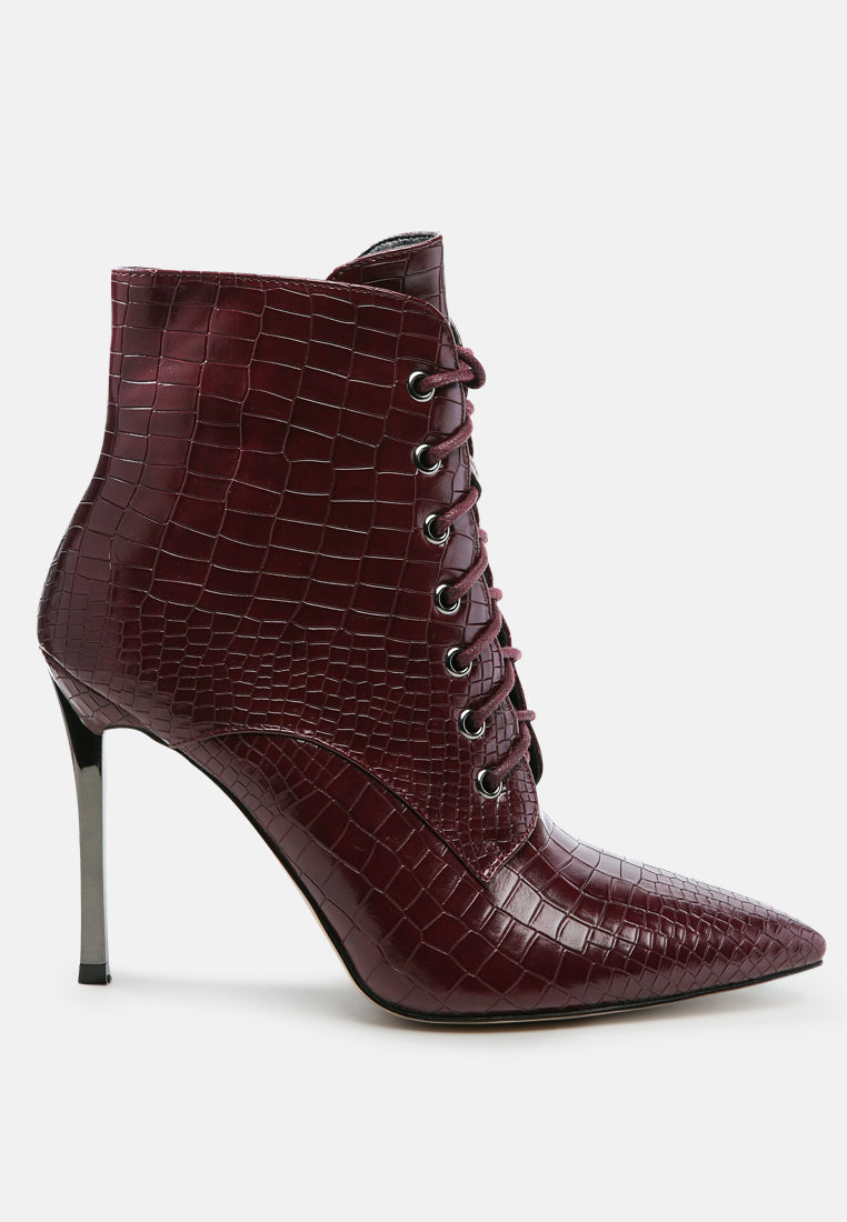 escala croc lace-up stiletto boots#color_burgundy