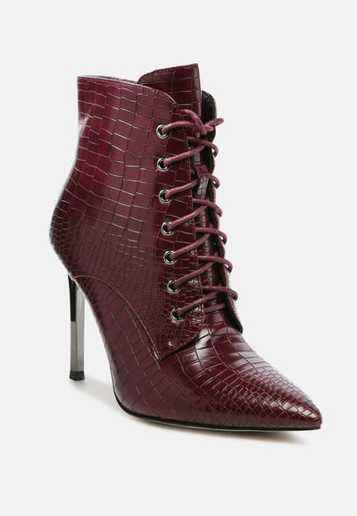 escala croc lace-up stiletto boots#color_burgundy