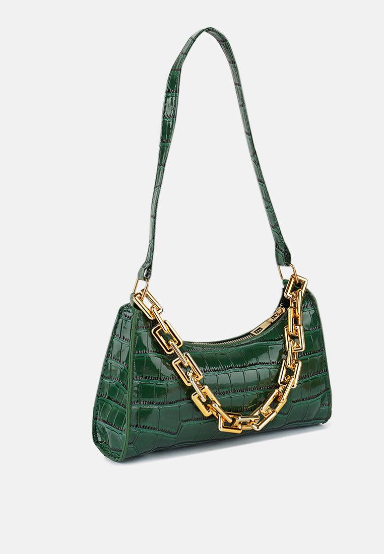 croc patten baguette bag#color_green