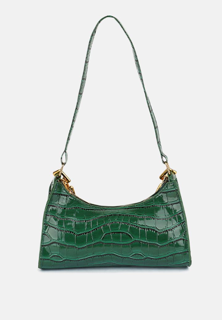 croc patten baguette bag#color_green