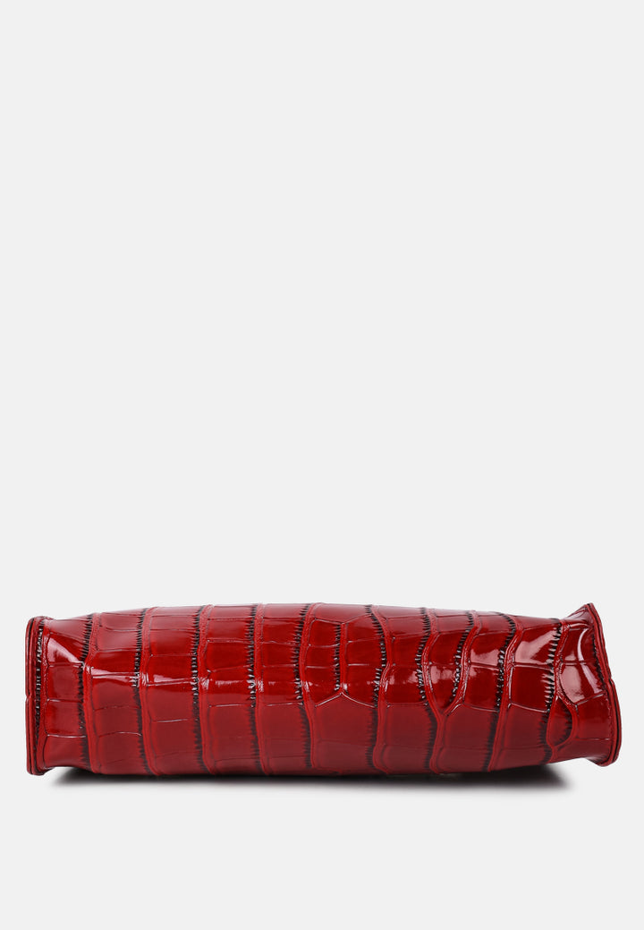 croc patten baguette bag#color_red