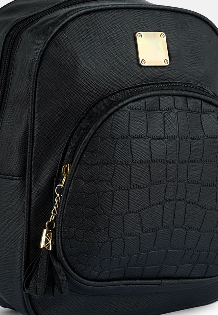 croc patterned mini backpack#color_black
