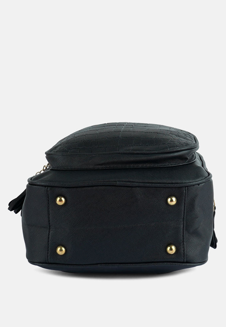 croc patterned mini backpack#color_black