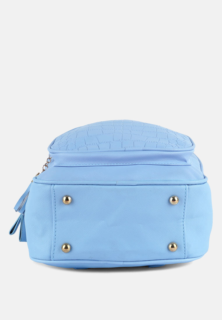 croc patterned mini backpack#color_blue