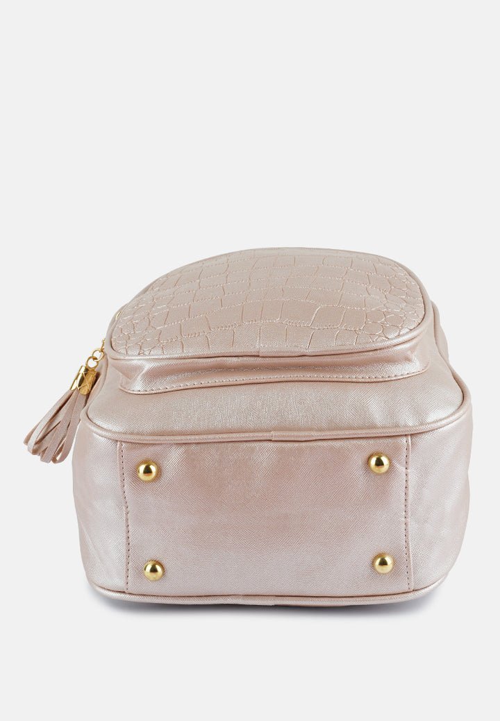 croc patterned mini backpack#color_pink