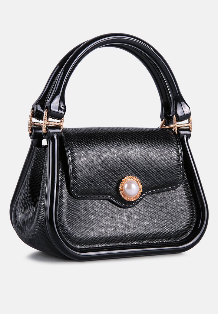 croc textured mini handbag#color_black