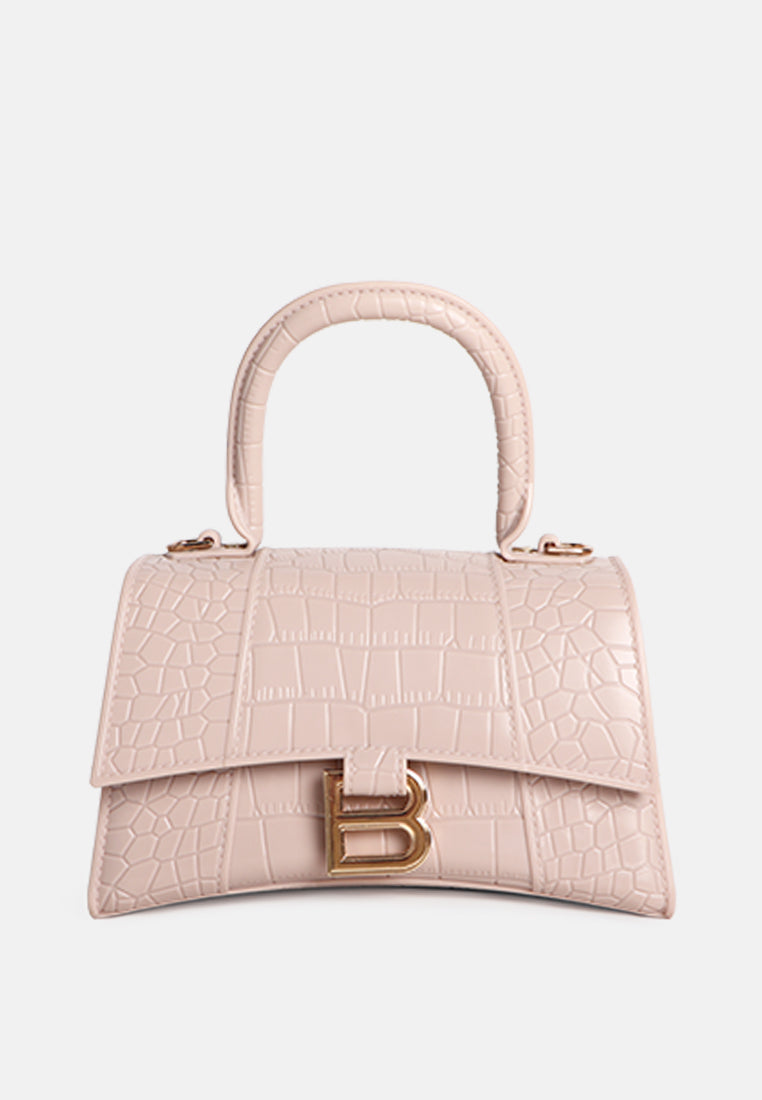 croc textured mini handbag#color_beige