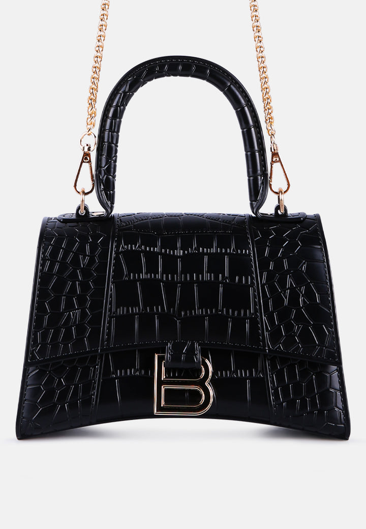 croc textured mini handbag#color_black