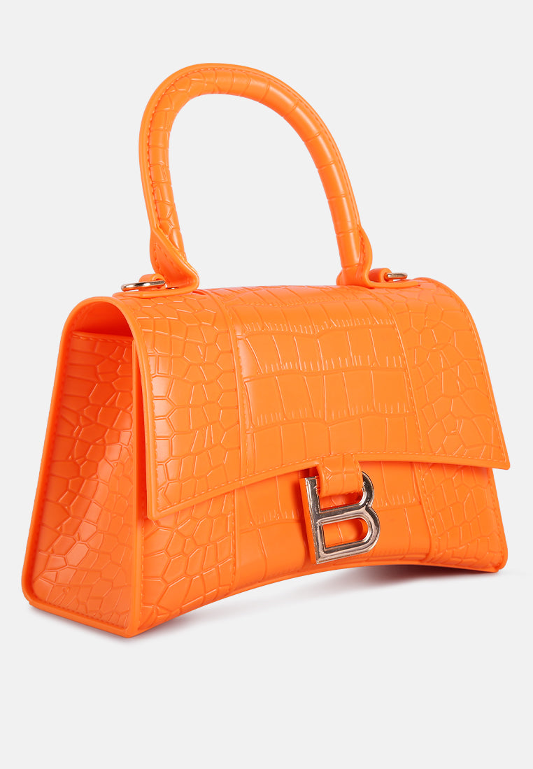 croc textured mini handbag#color_orange