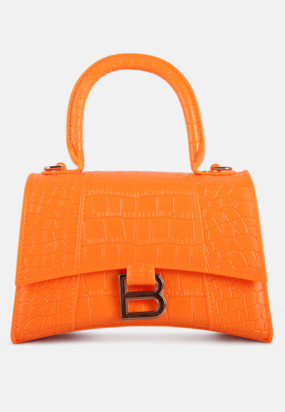 croc textured mini handbag#color_orange
