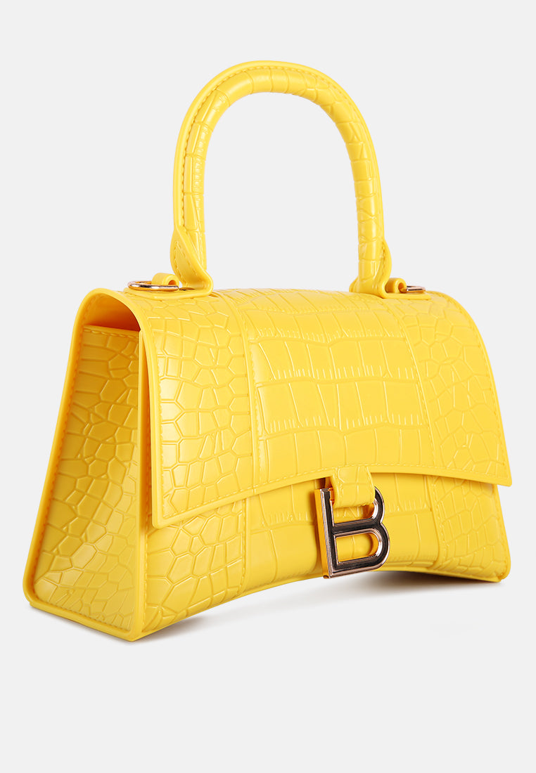 croc textured mini handbag#color_yellow