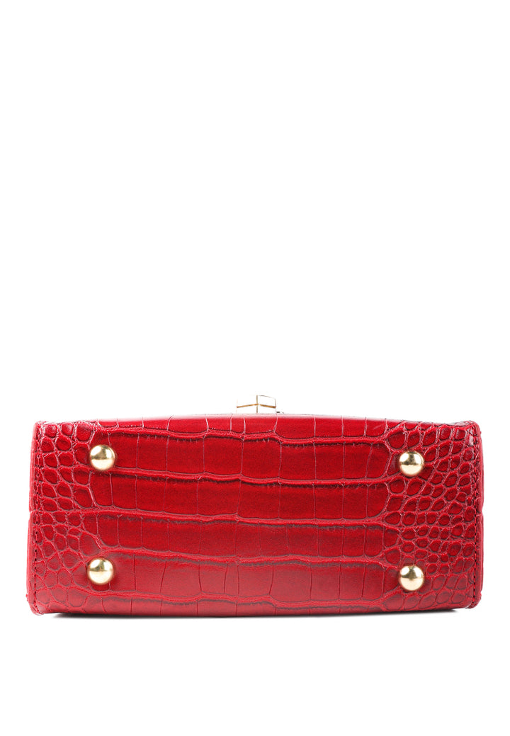 croc faux leather sling bag#color_red