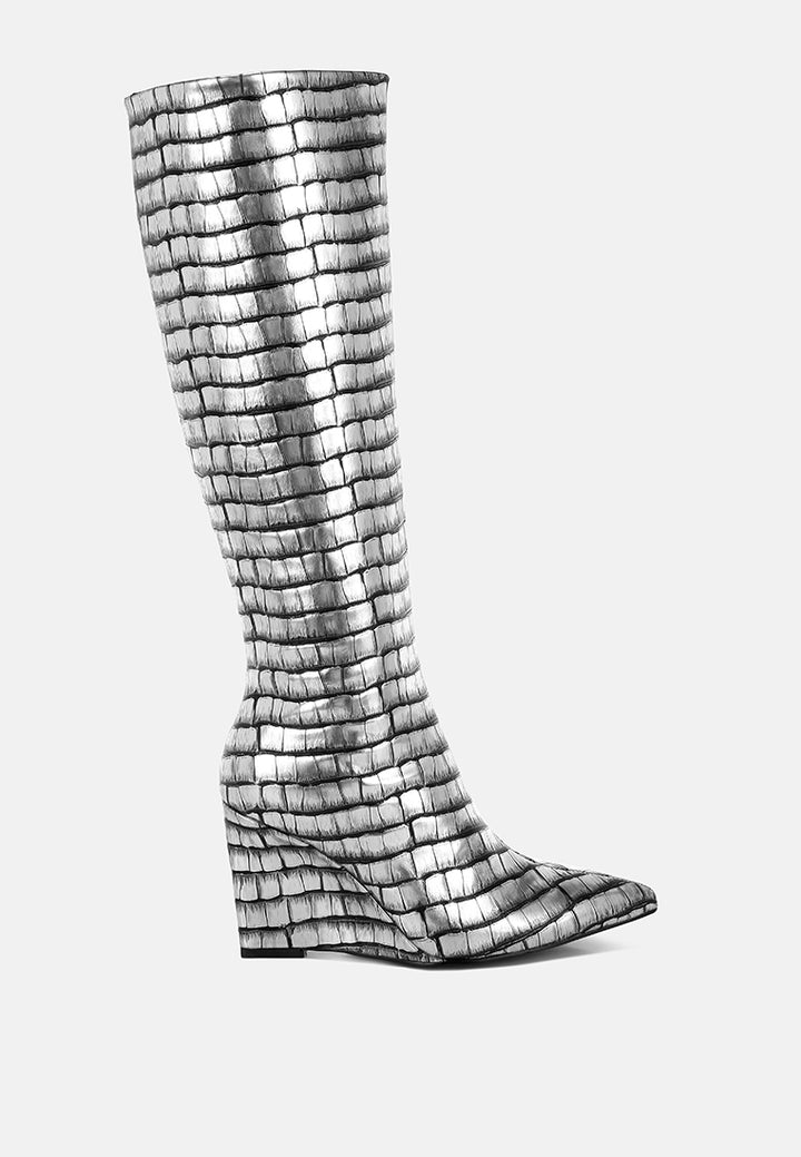 croco metallic long boots by ruw#color_black