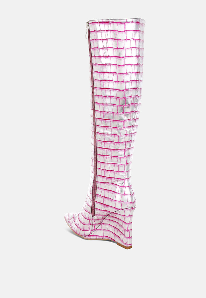 croco metallic long boots by ruw#color_pink