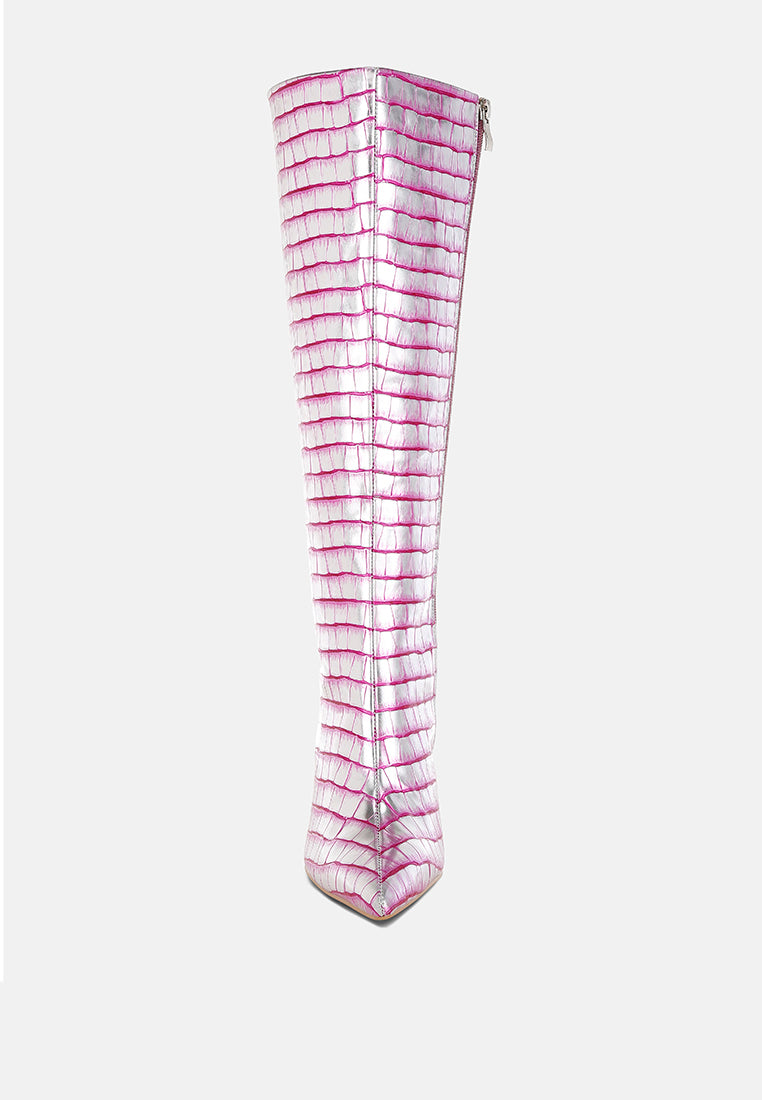 croco metallic long boots by ruw#color_pink