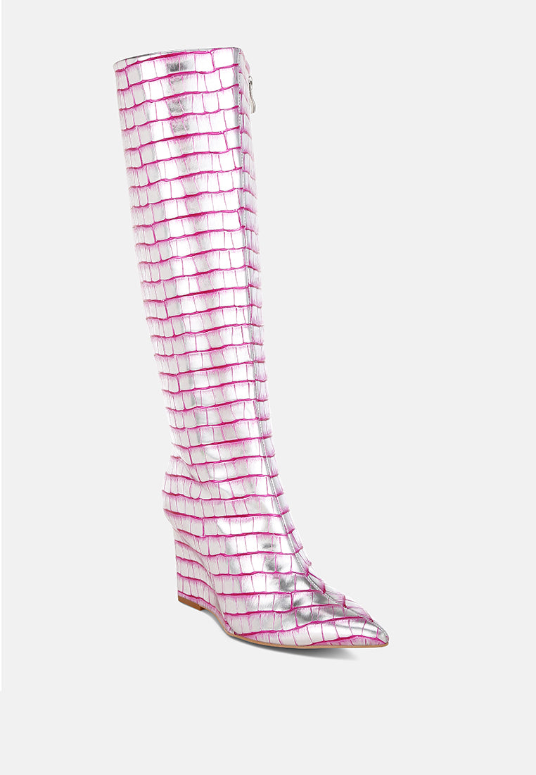 croco metallic long boots by ruw#color_pink