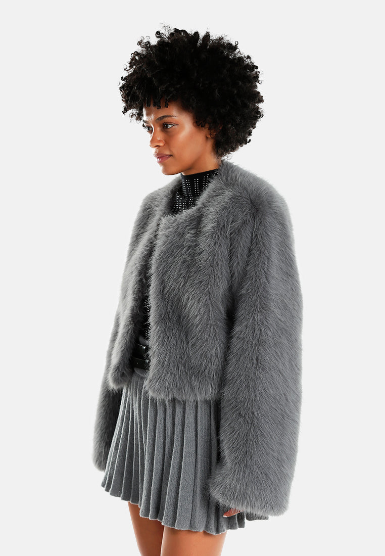 cropped faux fur coat#color_grey