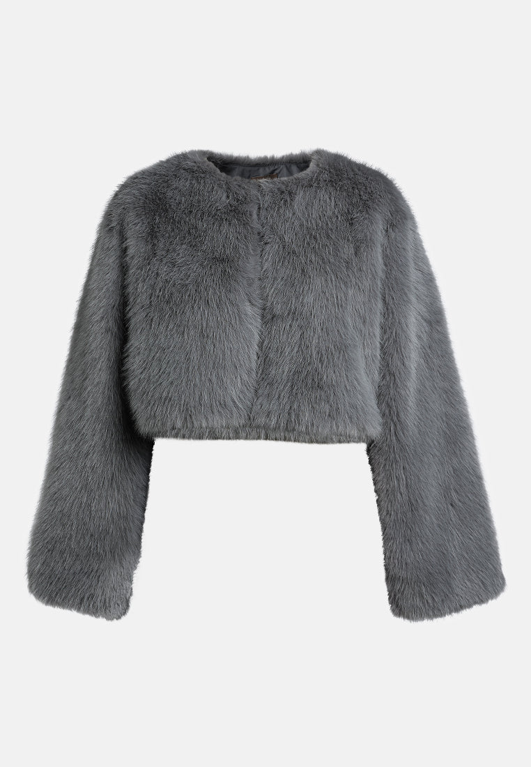 cropped faux fur coat#color_grey