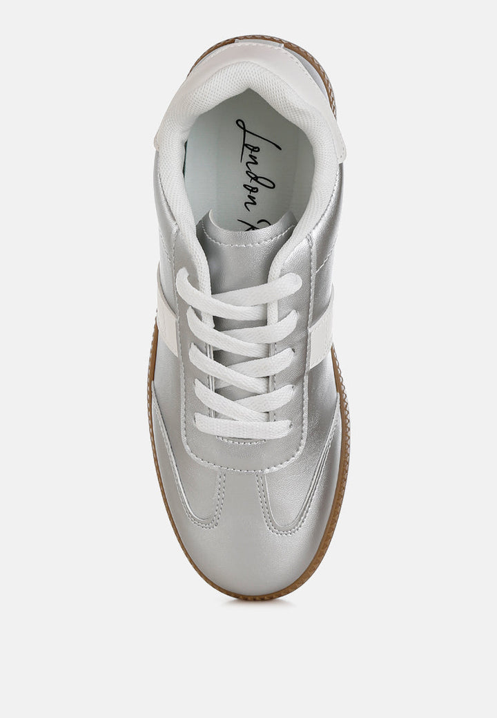 lace up metallic sneaker by mode#color_silver