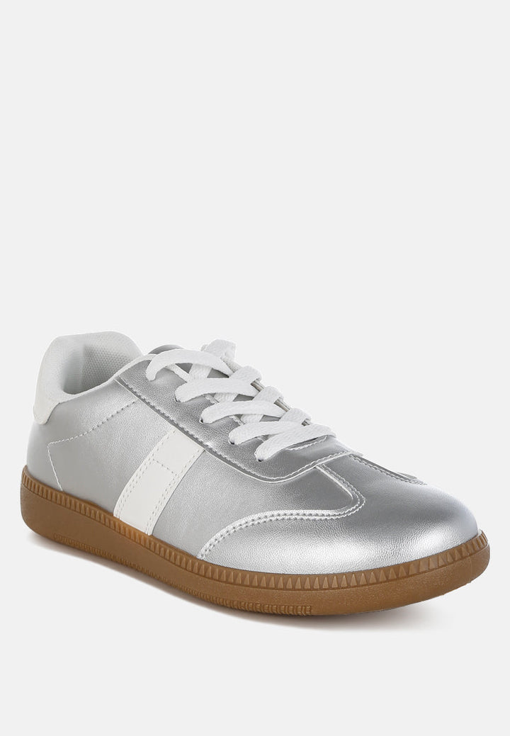 lace up metallic sneaker by mode#color_silver