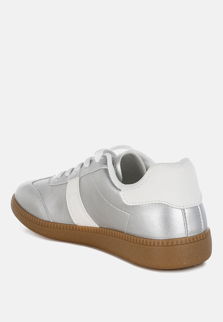 lace up metallic sneaker by mode#color_silver