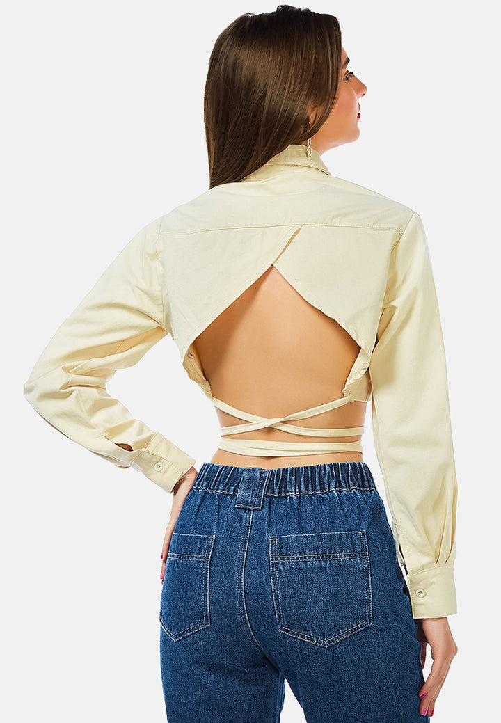 cut out back long sleeve jacket with strings#color_stone