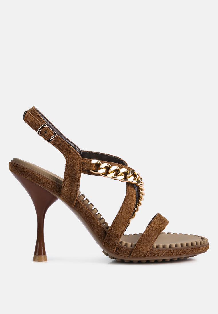 domeda metal chain mid heel sandal#color_tan