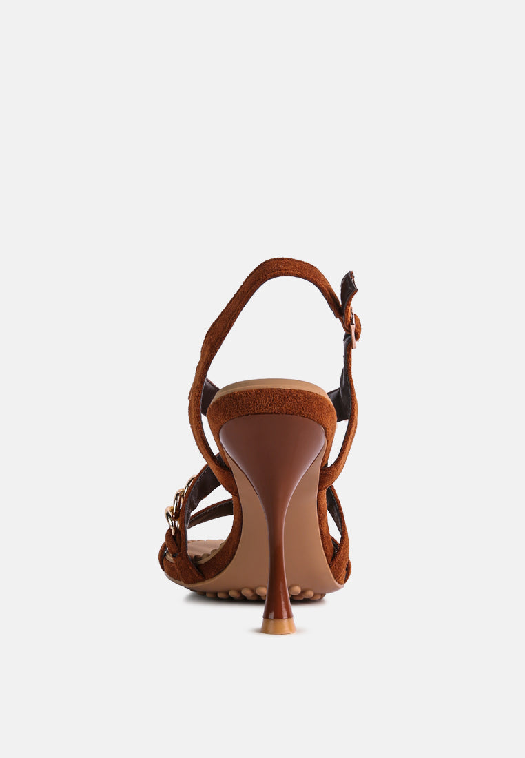 Sandalia de tacón medio con cadena metálica Domeda#color_tan