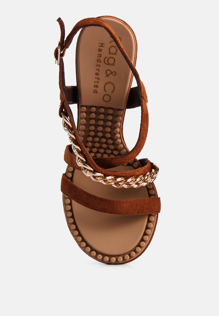 domeda metal chain mid heel sandal by ruw#color_tan