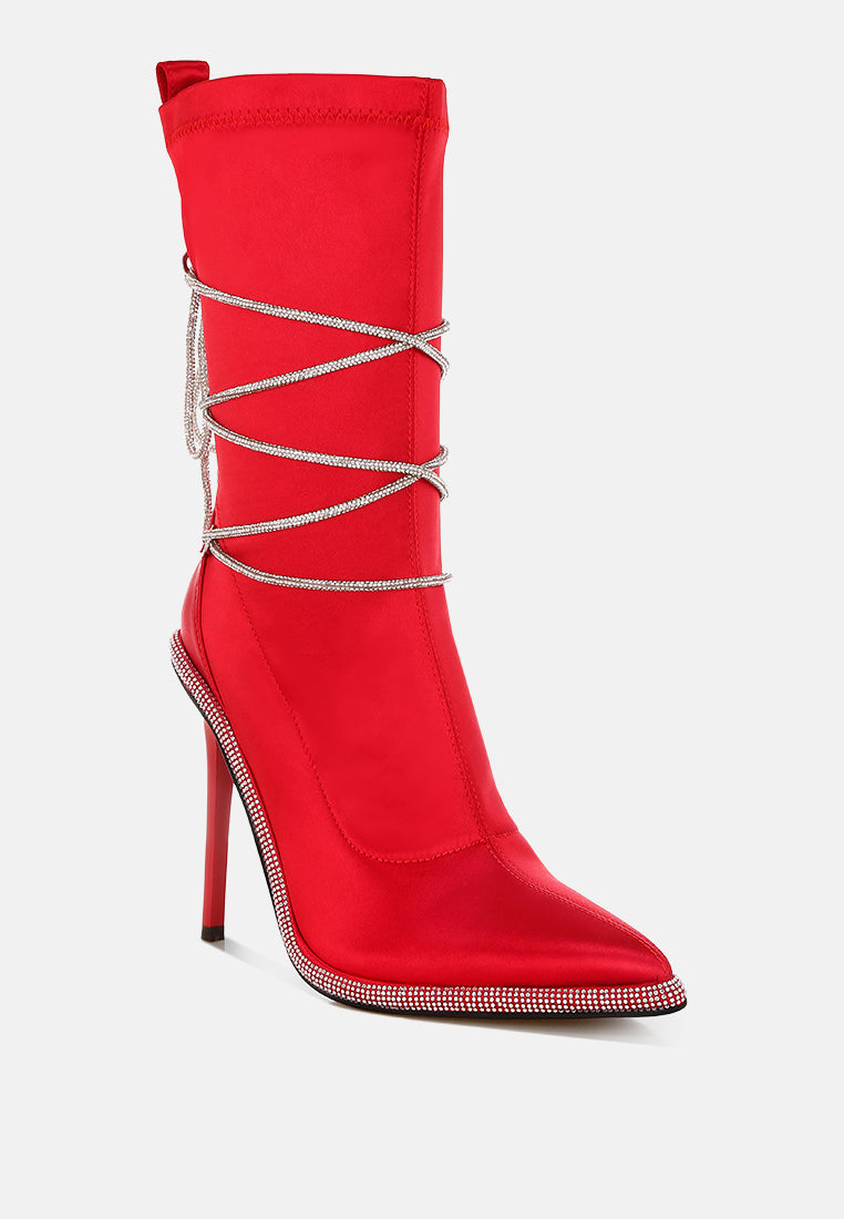 dacia rhinestones strap satin calf boots#color_red