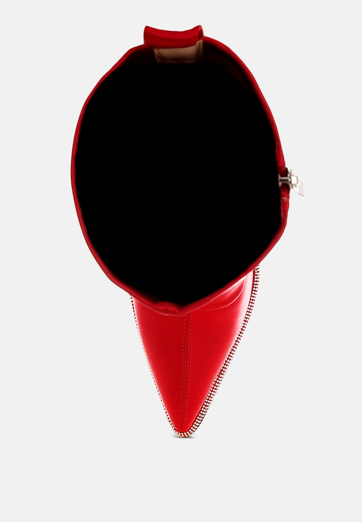 dacia rhinestones strap satin calf boots#color_red