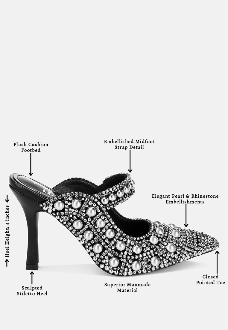 Sandalias sin cordones con perlas y diamantes de imitación Dalston#color_black-suede