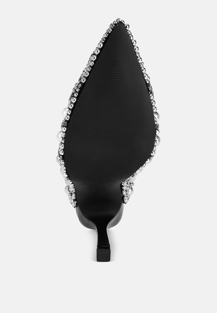 Sandalias sin cordones con perlas y diamantes de imitación Dalston#color_black-suede
