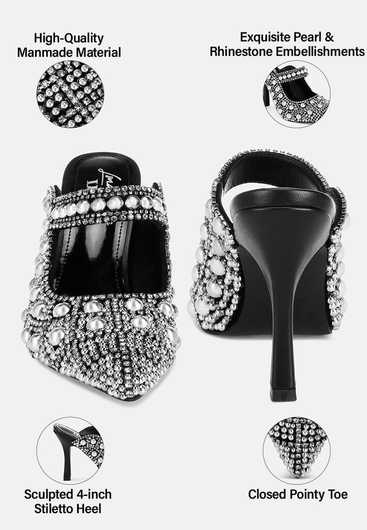 Sandalias sin cordones con perlas y diamantes de imitación Dalston#color_black-suede