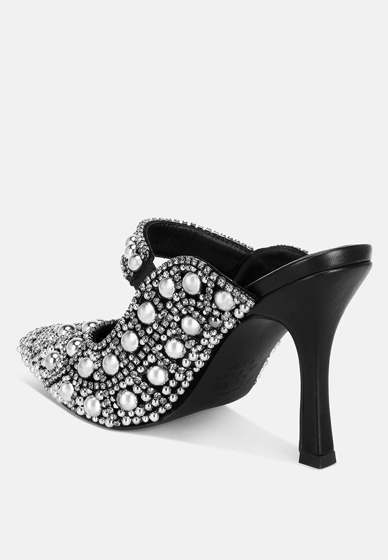 Sandalias sin cordones con perlas y diamantes de imitación Dalston#color_black-suede