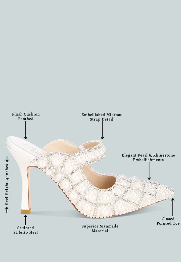 Sandalias sin cordones con perlas y diamantes de imitación Dalston#color_white-suede