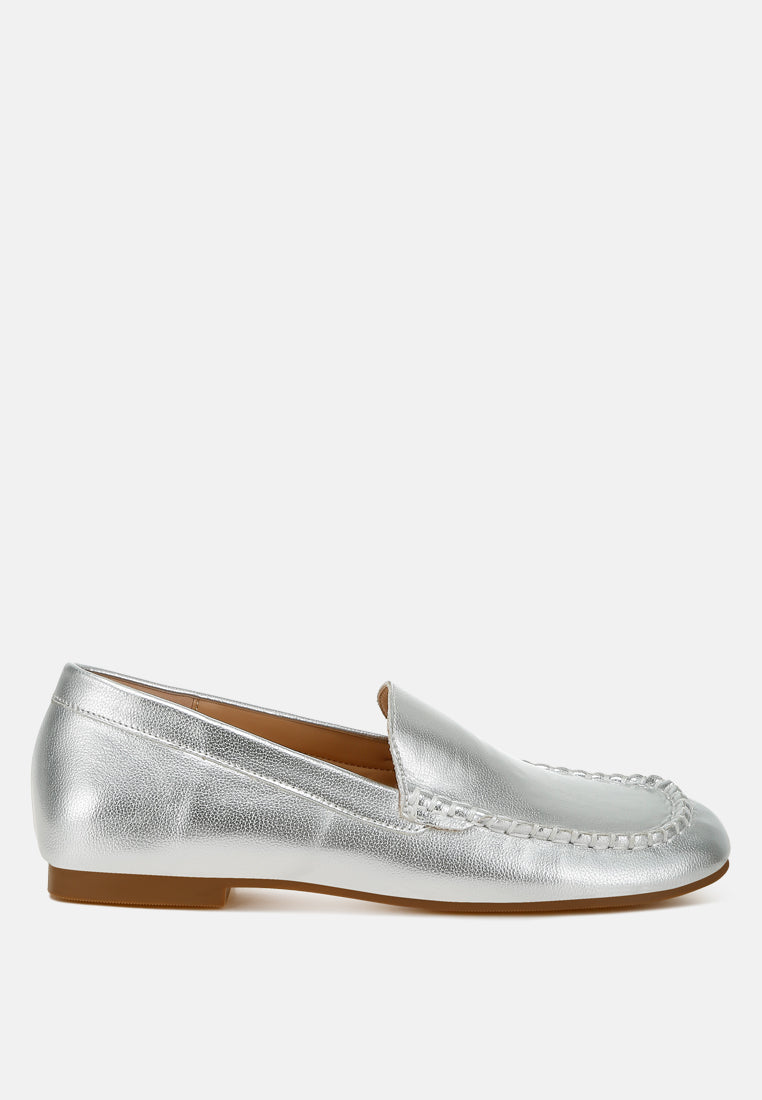 metallic faux leather loafers by mode#color_silver