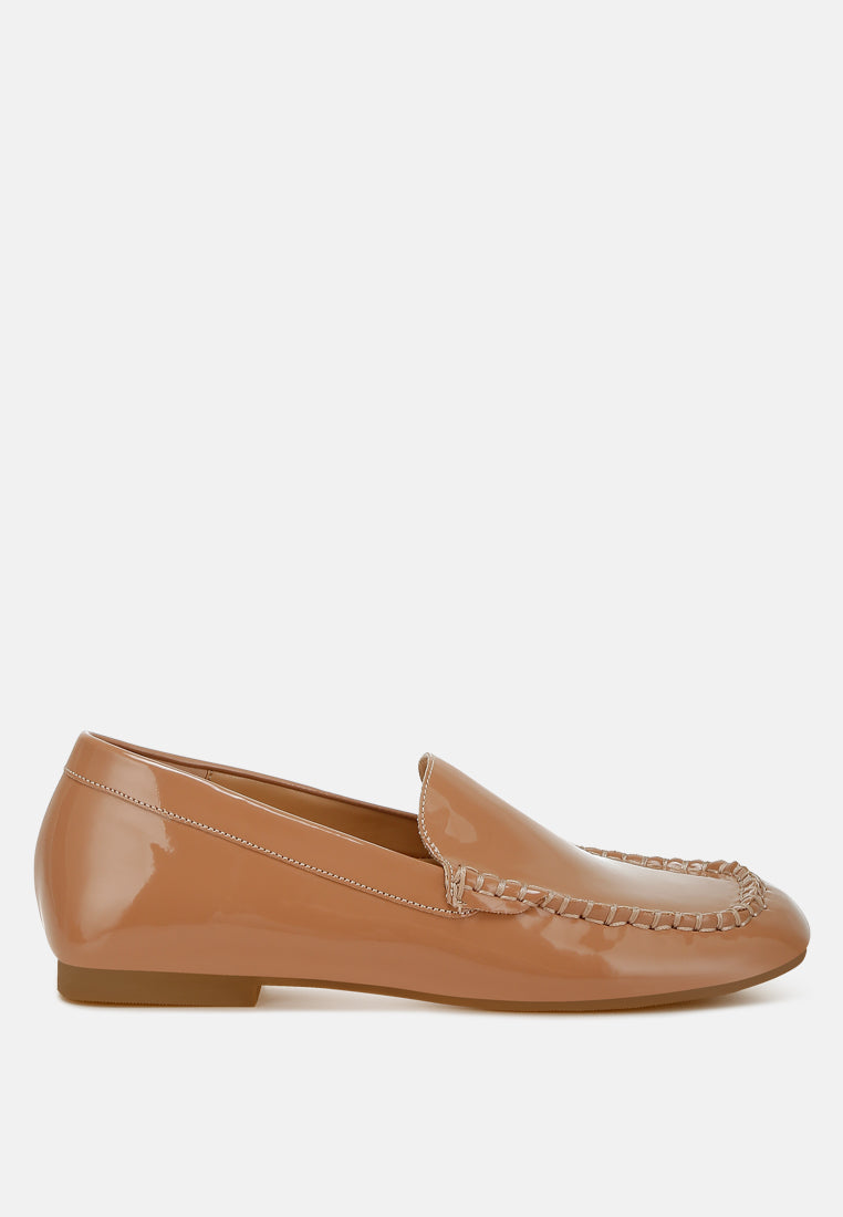 metallic faux leather loafers by mode#color_beige