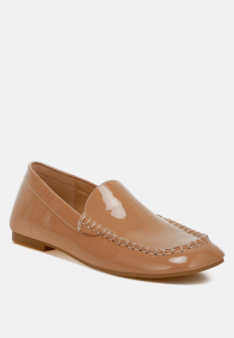 metallic faux leather loafers by mode#color_beige