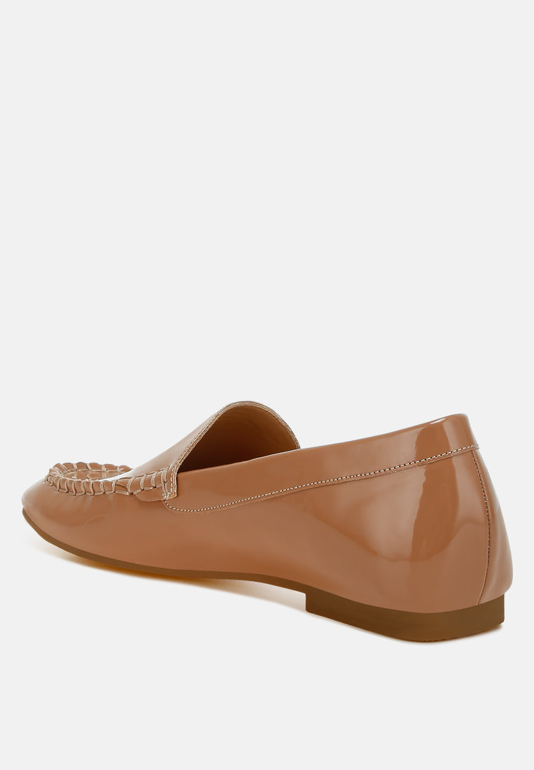 metallic faux leather loafers by mode#color_beige
