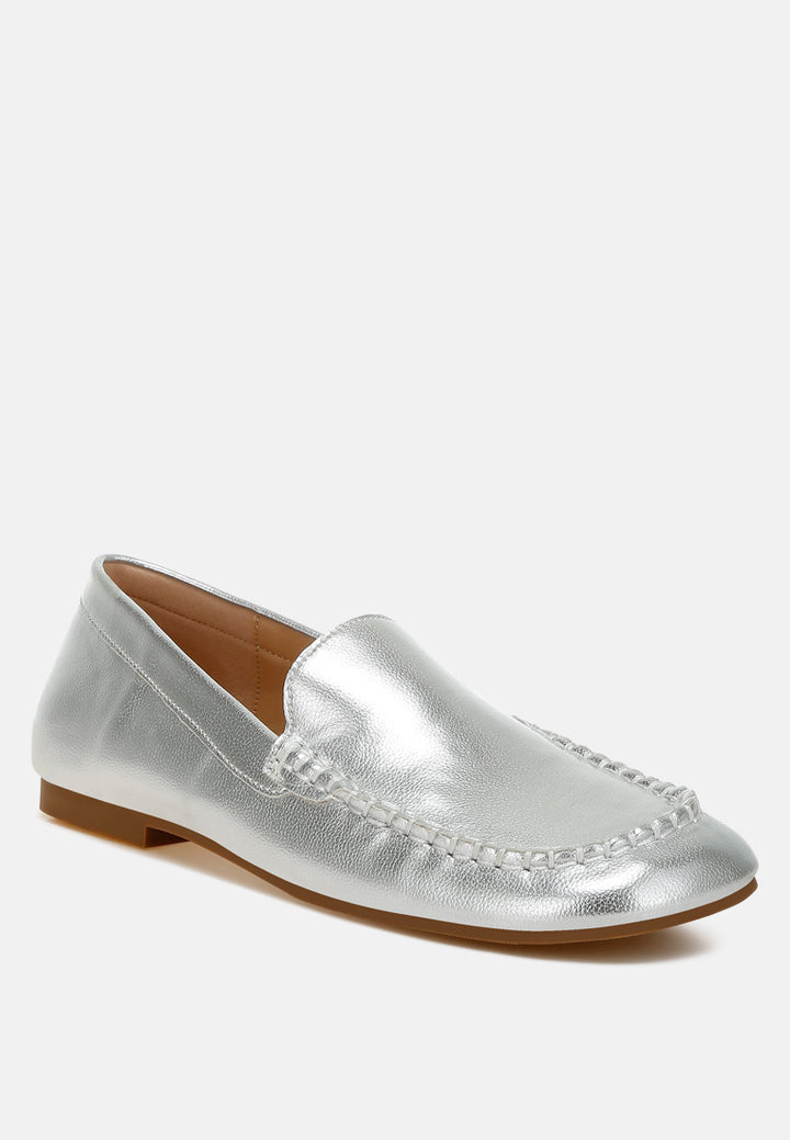 metallic faux leather loafers by mode#color_silver
